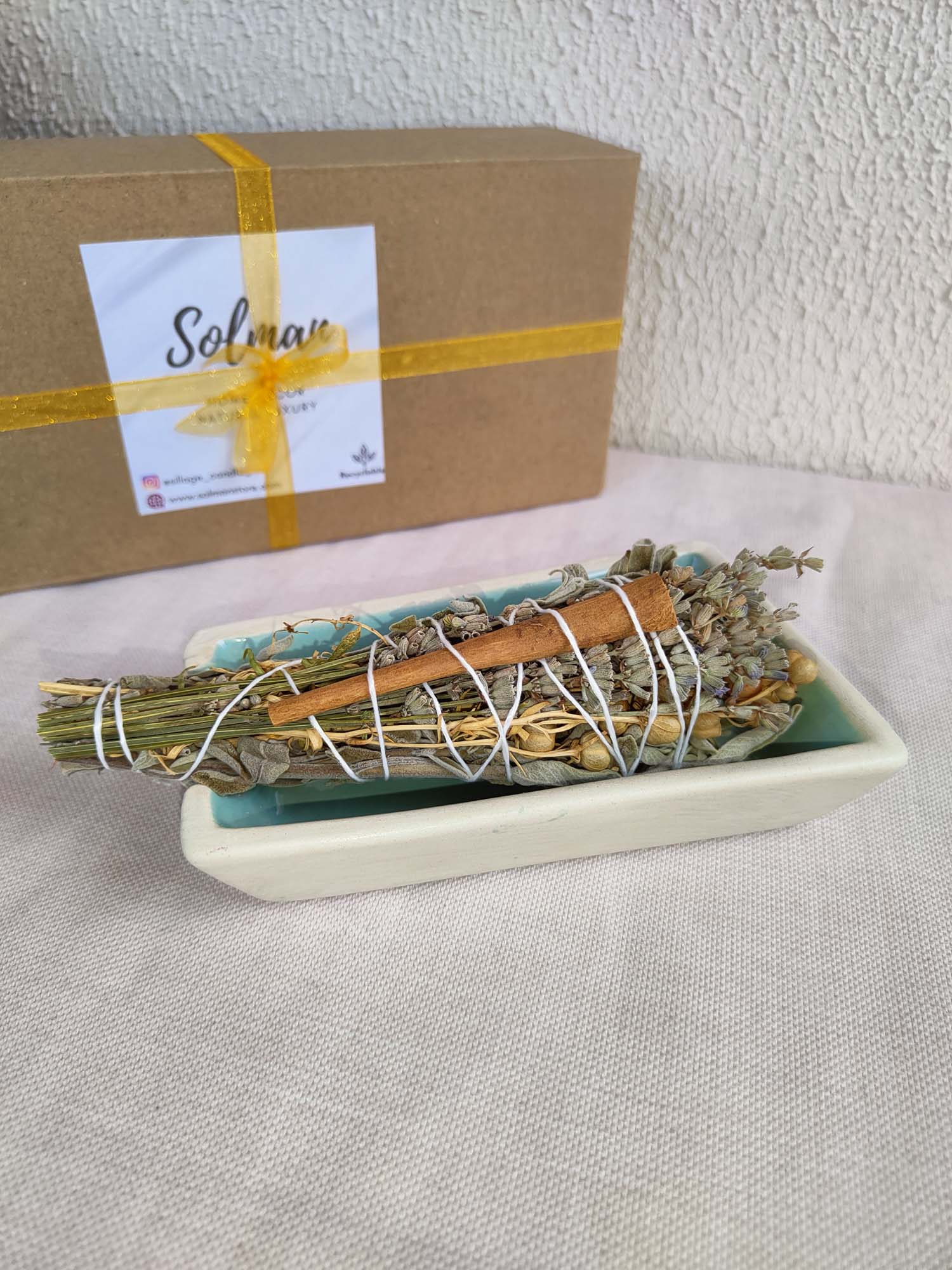 IMG20230618143140 Adaçayı Lavanta Üzerlik Otu Tütsü Demeti Arınma Meditasyon Çok Amaçlı Tütsü Tabağı İkili Set - Görüntü 3